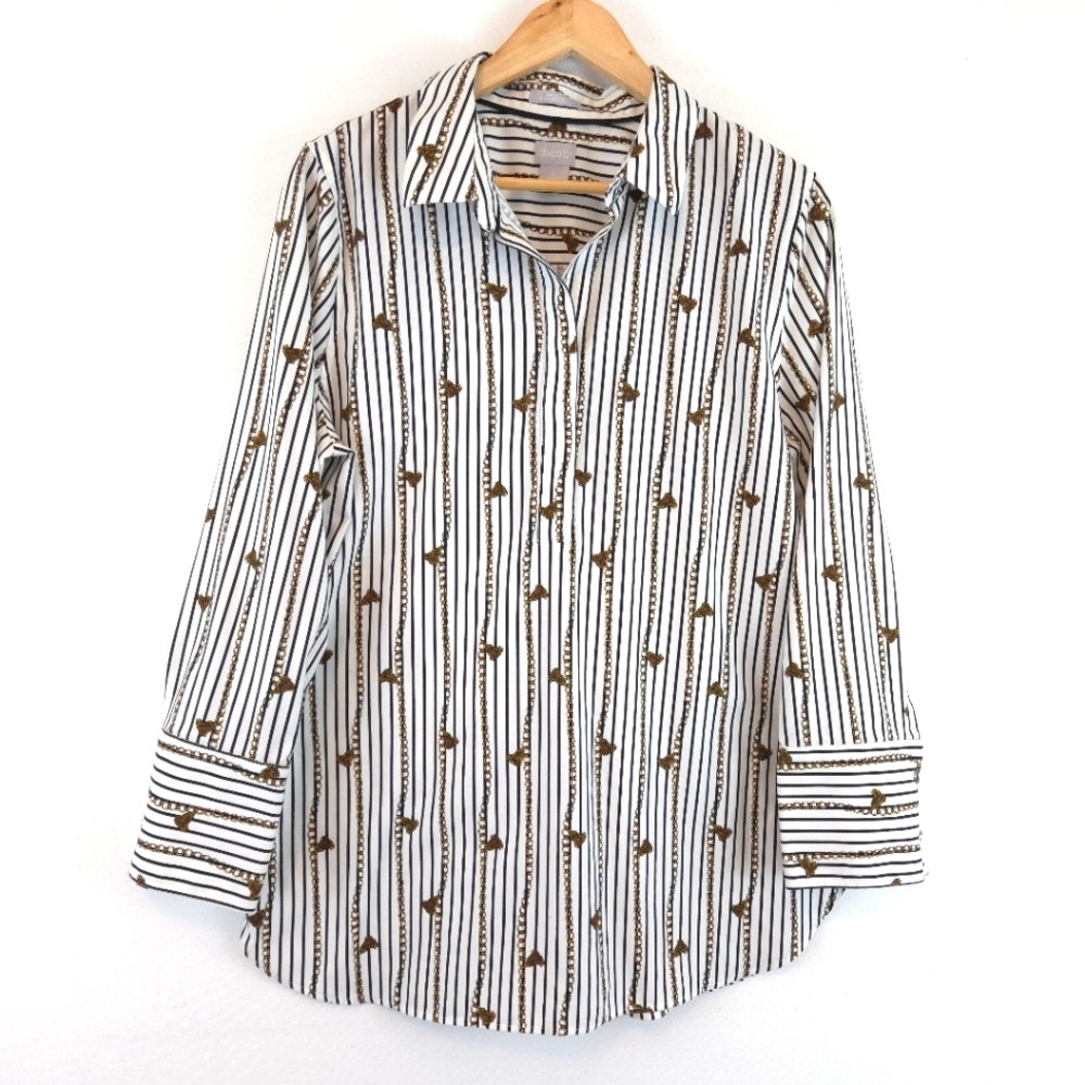 Chico's Women's Equestrian Print No-Iron Chic Stretch Popover Tunic